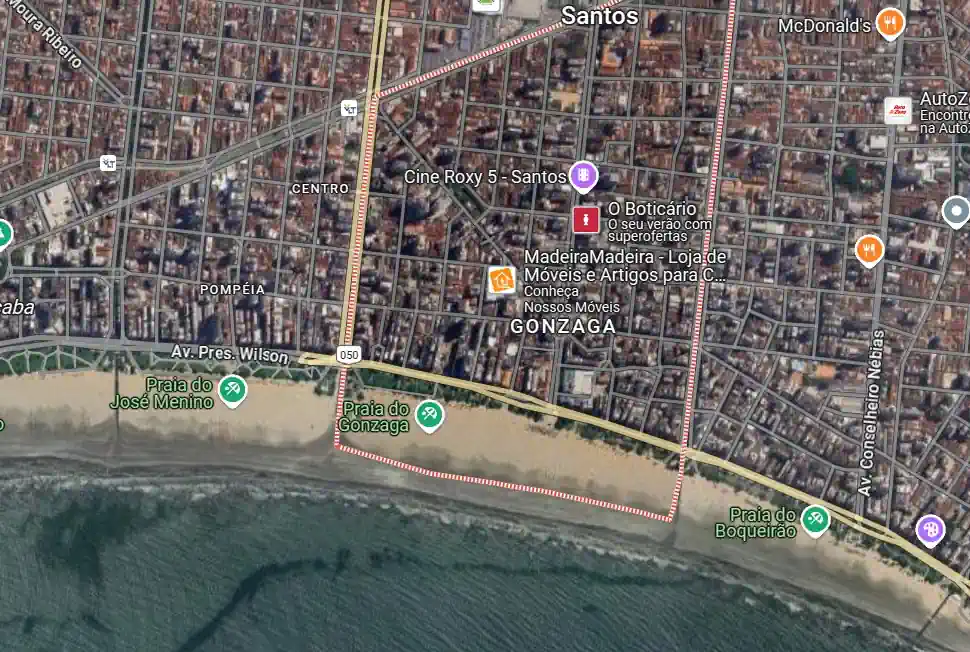 Localização da Praia do Gonzaga