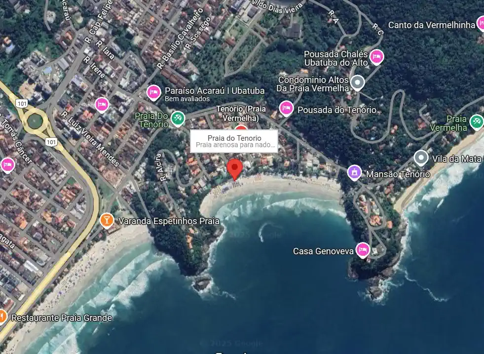 Localização da Praia do Tenório em Ubatuba